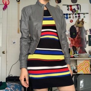 Gray Leather Crop Jacket